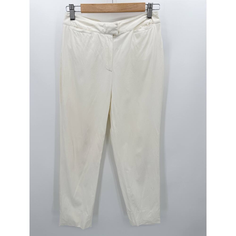 Piazza Sempione Pants Women SIZE 4‎ White Brigitte Back Cuff Slit High Rise
